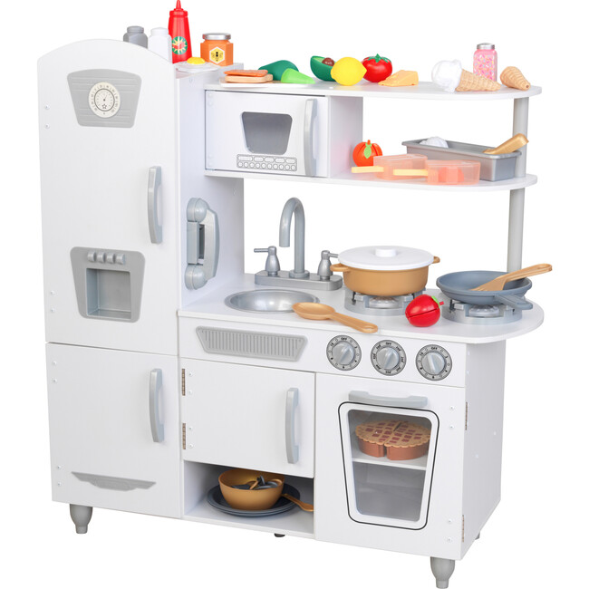 Create Cook Wooden Vintage Kitchen with Phone and 56 Play Food Accessories White KidKraft Play Kitchens Maisonette