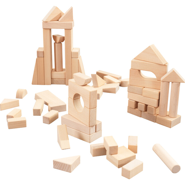 60-Piece Wooden Cutout Shapes Block Building Architectural Set - Natural