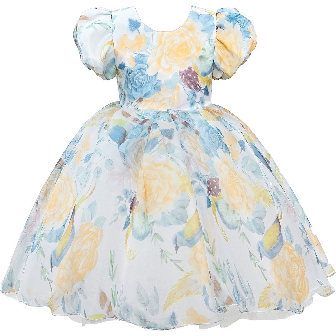 Chablis Floral Garden Organza Dress, Blue - Dresses - 1