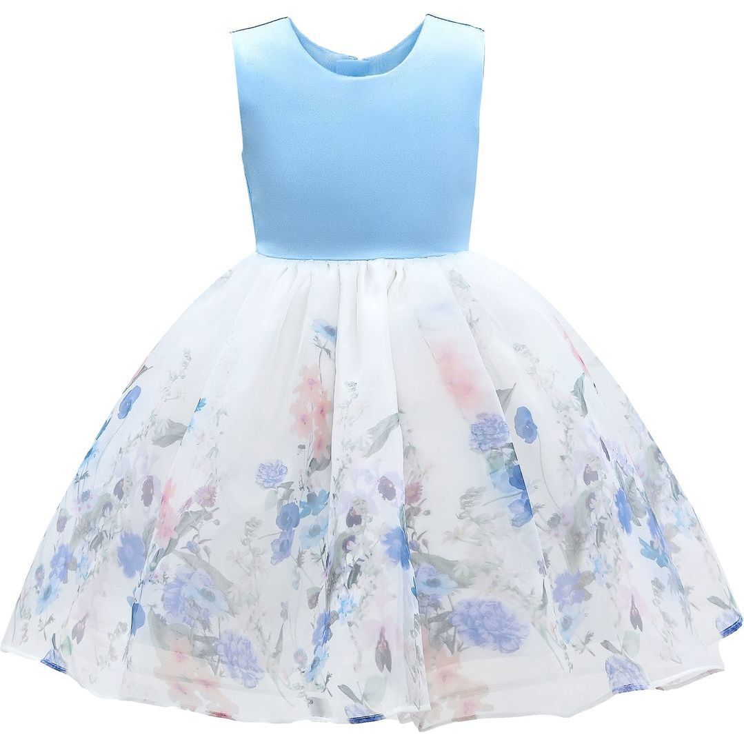 Mabel Floral Garden Organza Dress, Blue - Dresses - 1