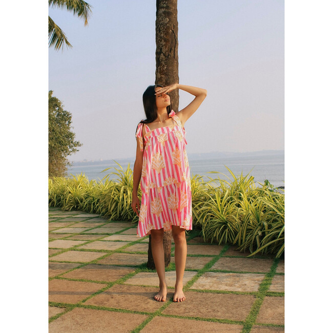Women's Sunny Tie Strap Cover-Up Dress, Coral & Creamsicle