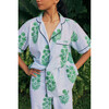 Women's Tommy Lapel Collar Short Sleeve Piped Top, Bluebell & Sage - Shirts - 2