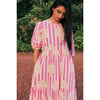 Women's Gaia Block Print Striped Puff Sleeve Dress, Coral & Creamsicle - Dresses - 2