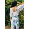 Women's Disco Block Print High Waist Wide Leg Cropped Pant, Bluebell - Pants - 2