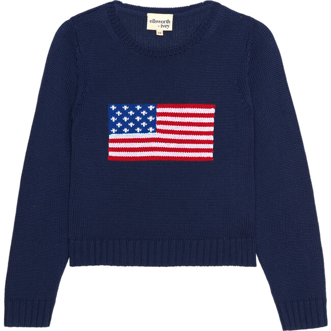 Women's American Flag Fashion Crewneck Sweater, Navy