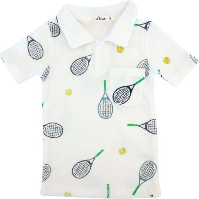 Tennis Print Terry Polo Shirt, Snow