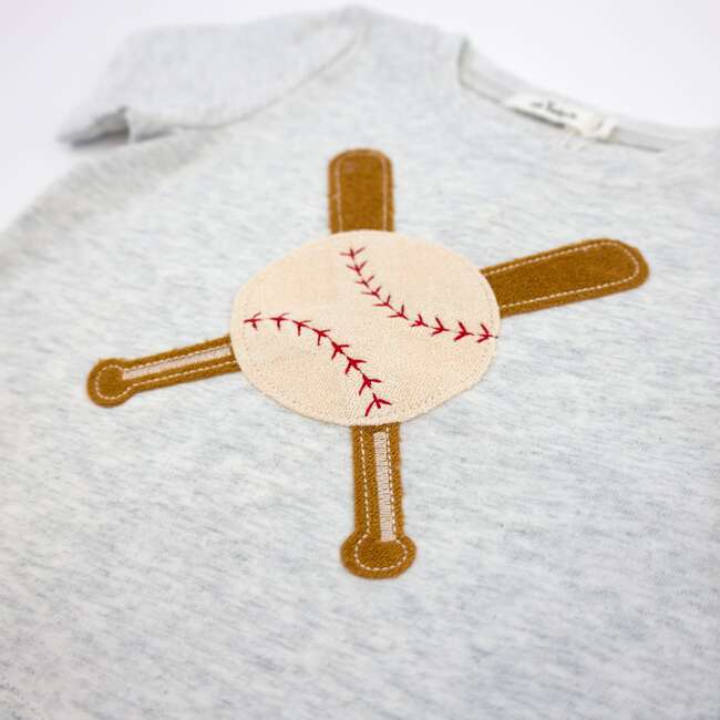 Vintage Baseball Terry Applique Raw Edge Tee, Heather Gray - T-Shirts - 3