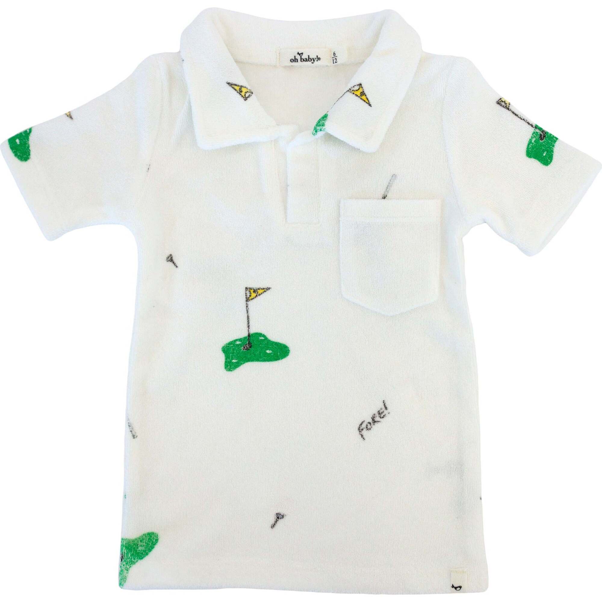 Golf Print Terry Polo Shirt, Snow - Polo Shirts - 1