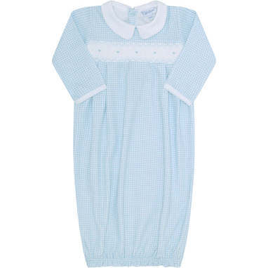 Gingham Smocked Gown, Blue