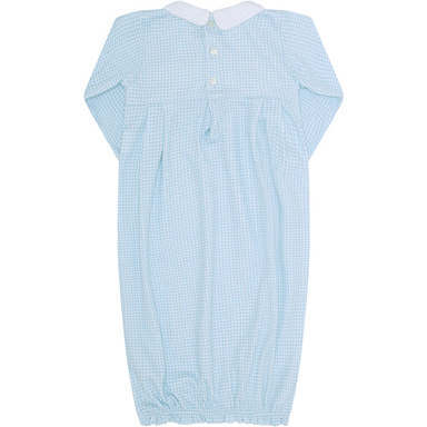 Gingham Smocked Gown, Blue - Nightgowns - 2