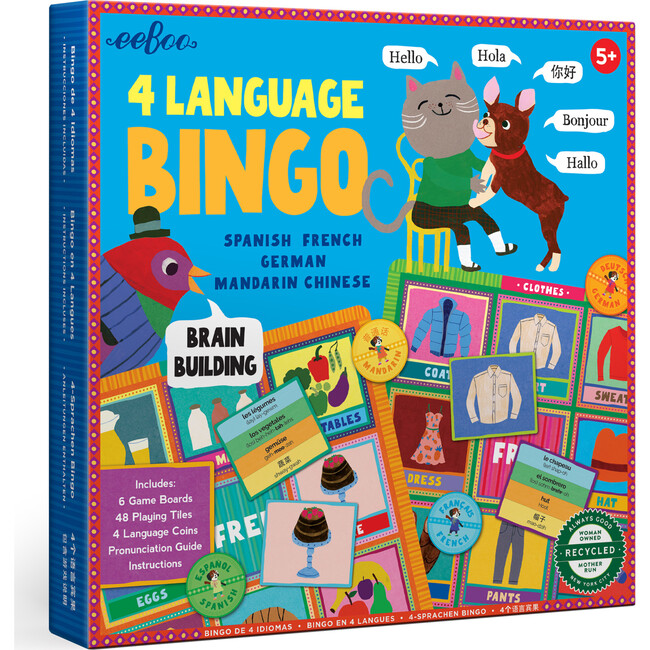 4 Language Bingo Game/Spanish, French, German, Mandarin Chinese