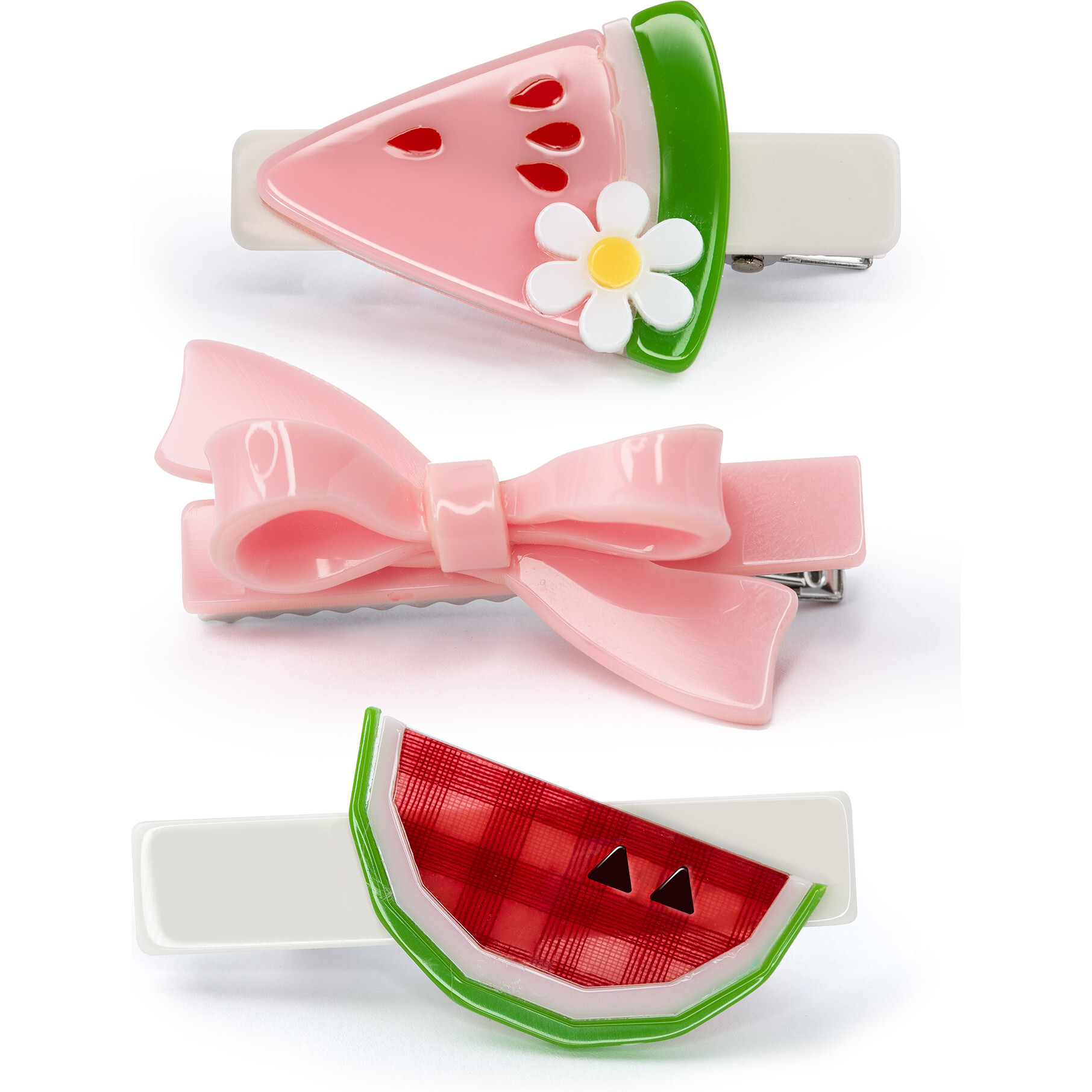 Watermelon Pink Bow Trio Hair Clip Set - Hair Accessories - 1