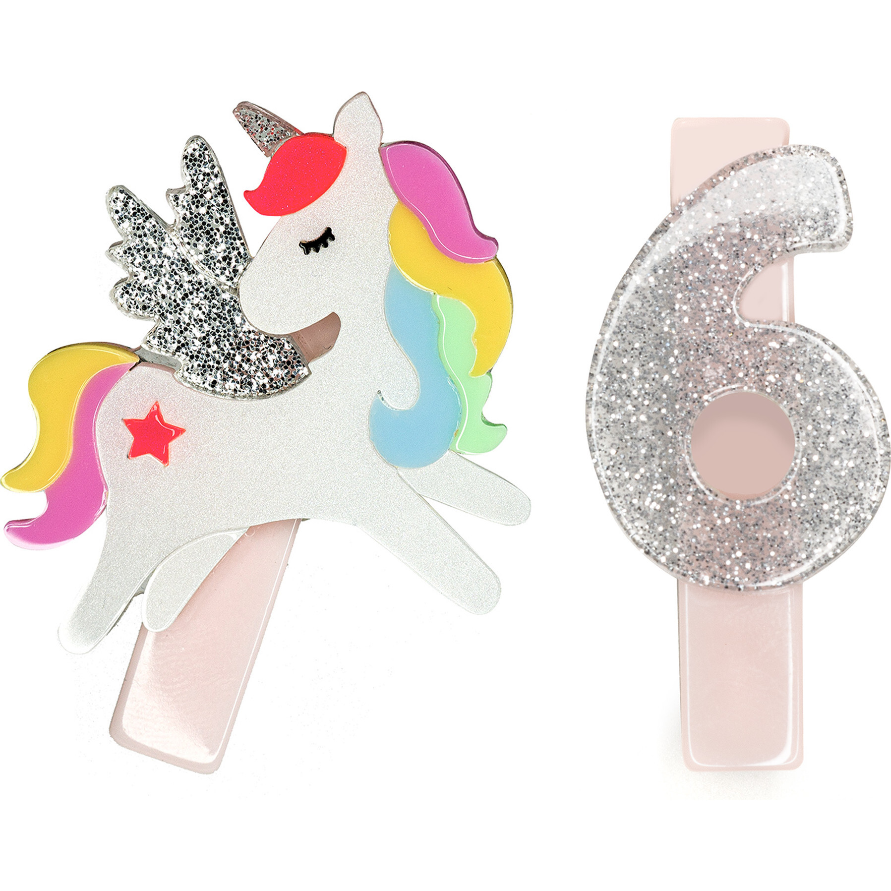 Unicorn Birthday Number 6 Hair Clips - Hair Accessories - 1