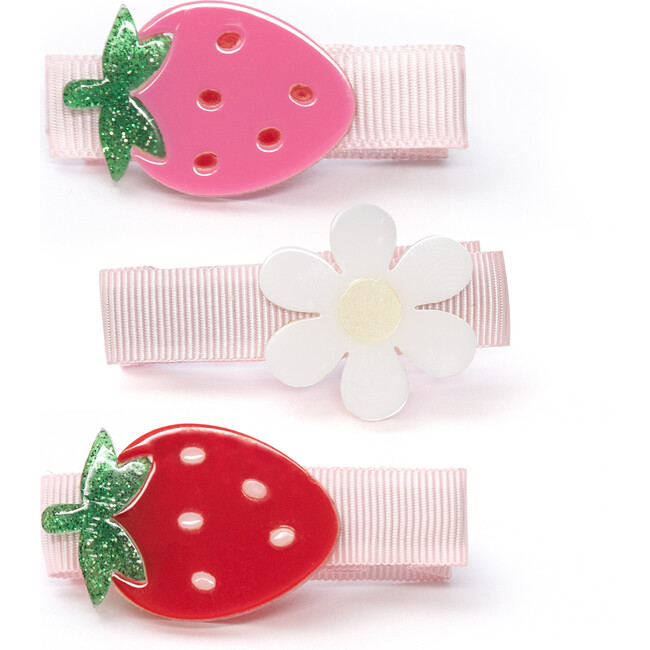 Strawberry Daisy Pink and Red Hair Clips