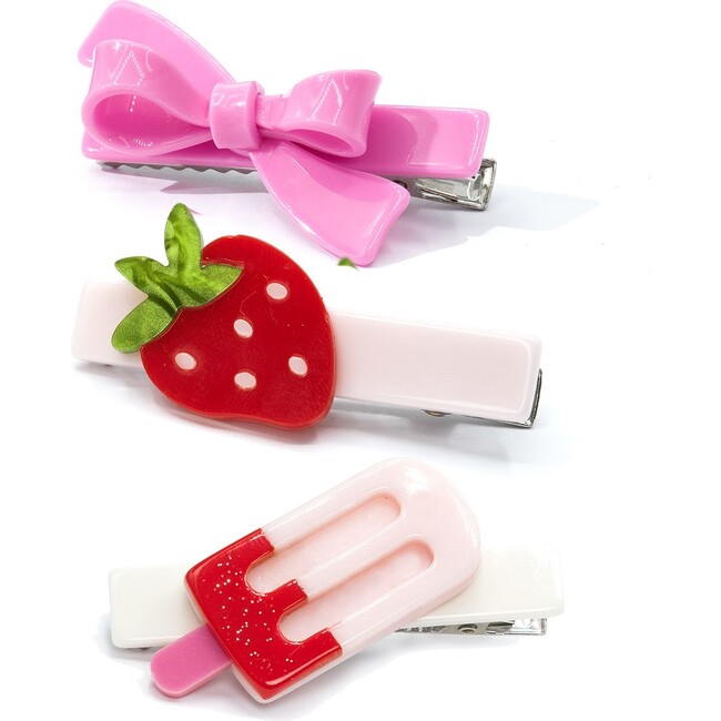 Popsicle Strawberry Pink Bow Hair Clips Combo
