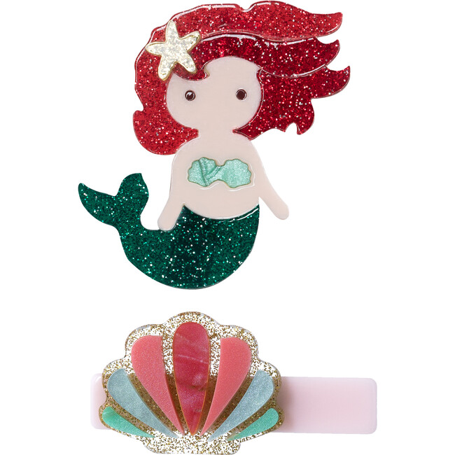Mermaid Underwater Glitter Red Seashell Hair Clips