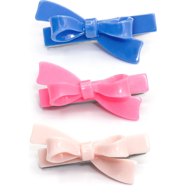 Bow Hair Clips Set of 3, Pink & Blue