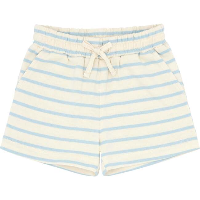 Unisex Cream And Powder Blue Stripe Shorts