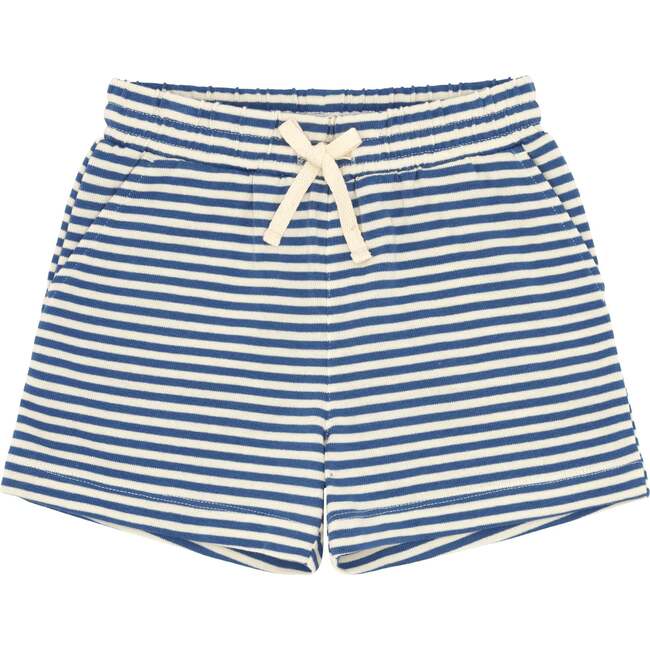 Unisex Cream And Denim Blue Stripe Shorts