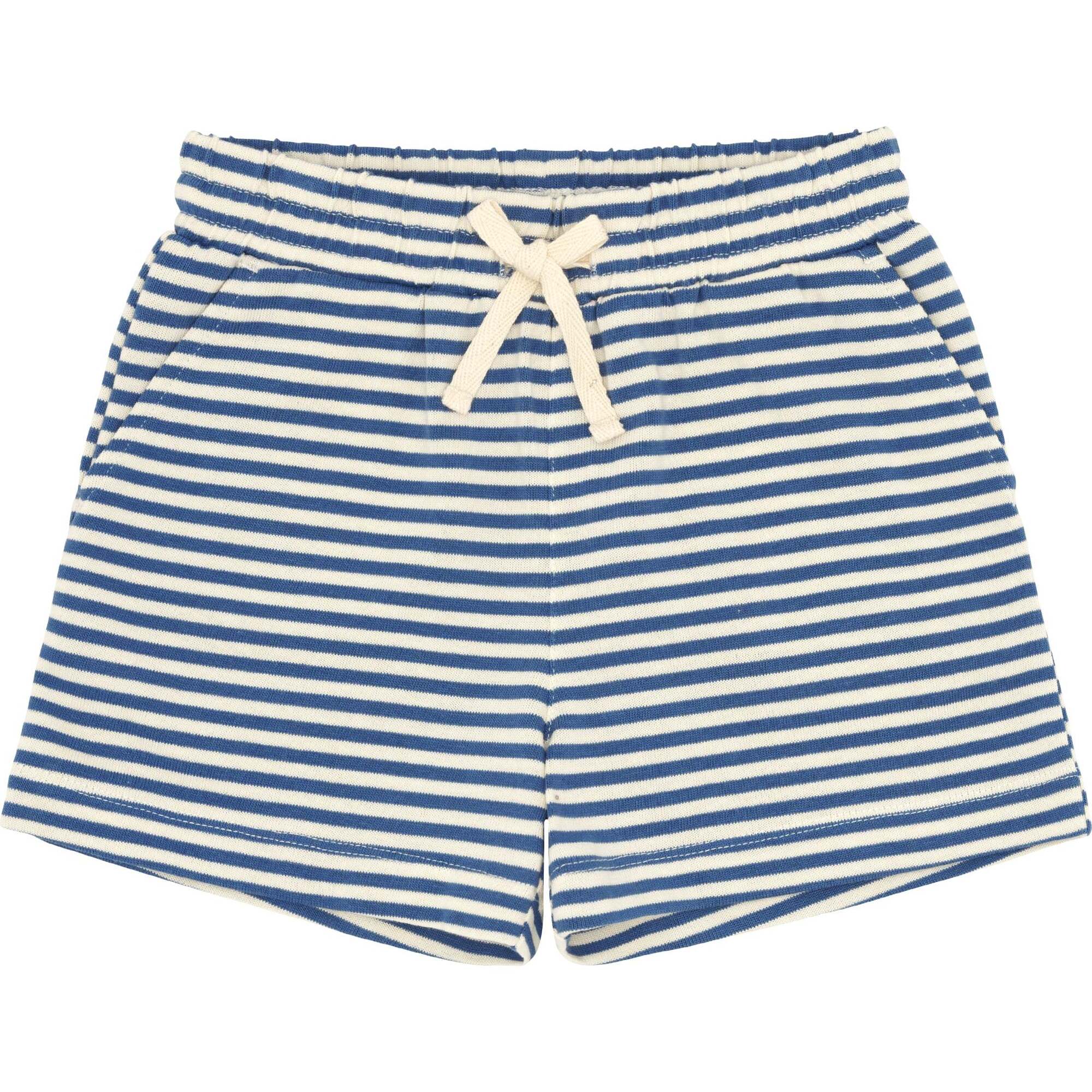 Unisex Cream And Denim Blue Stripe Shorts - Shorts - 1