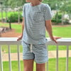 Unisex Cream And Denim Blue Stripe Shorts - Shorts - 2