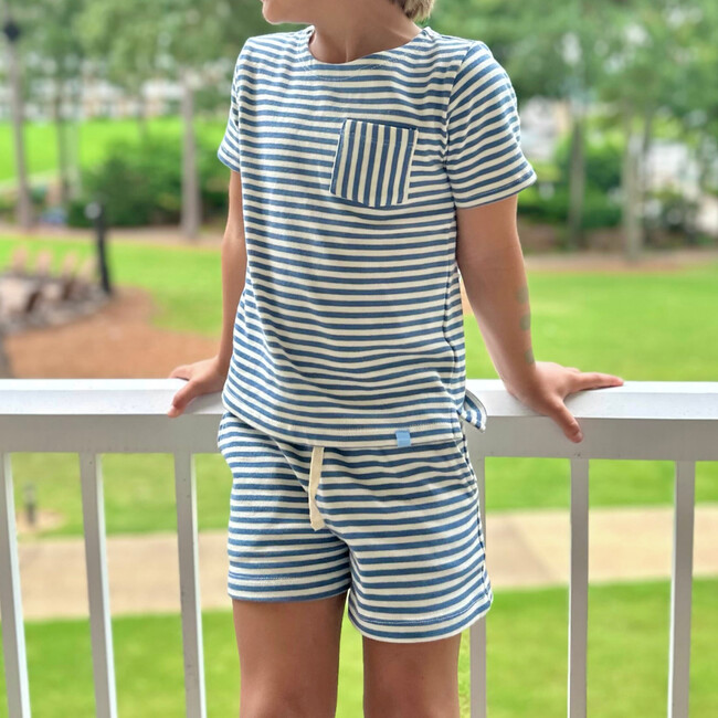 Unisex Cream And Denim Blue Stripe Boatneck Tee - T-Shirts - 3