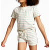 Unisex Cream And Powder Blue Stripe Shorts - Shorts - 6