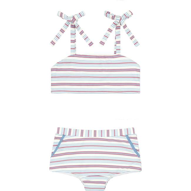 Girls Vintage Stripe Bandeau Top And Swim Shorts Bikini