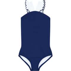 ★RAIVE★ Back Open Long One Piece in Navy VW3MO23123 Girls Navy & White V-Neck Crossover One Piece - Minnow Swim