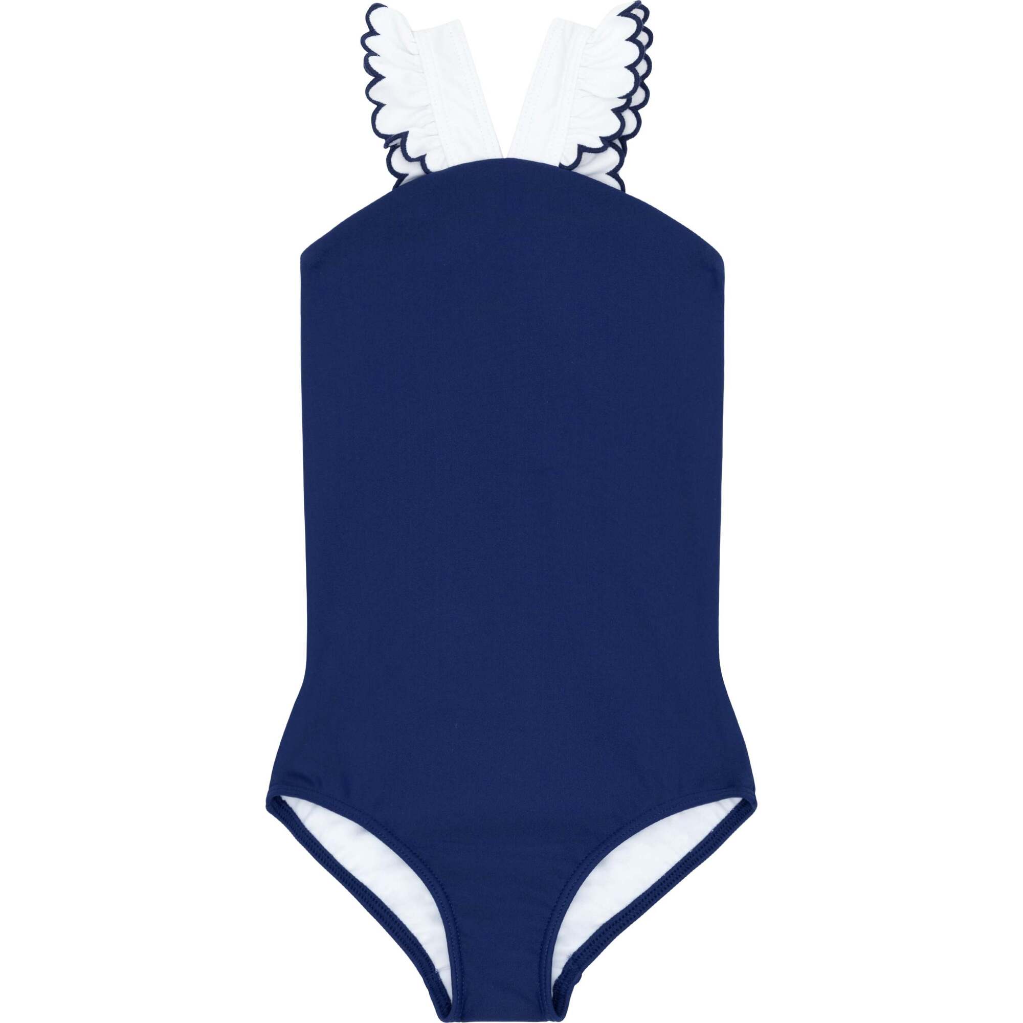 Girls Navy & White V-Neck Crossover One Piece - One Pieces - 1