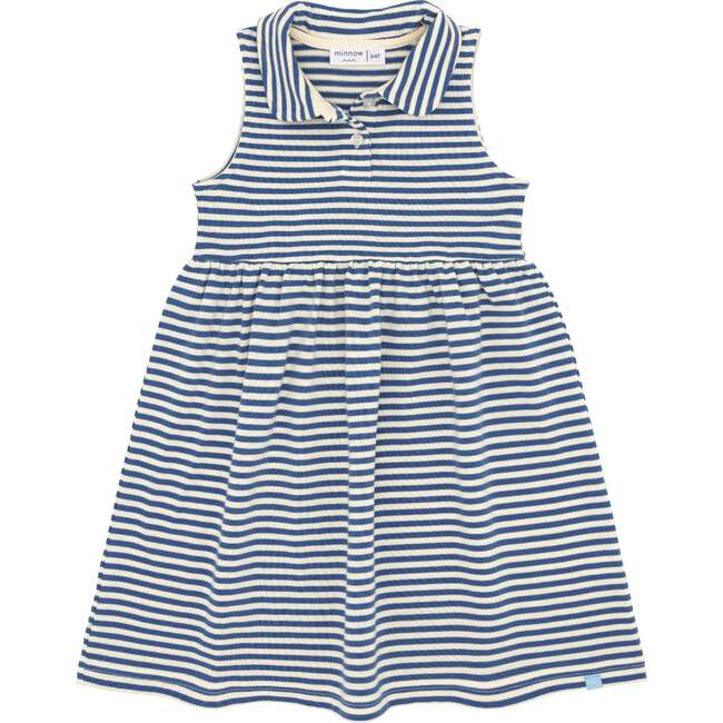 Girls Cream And Denim Blue Stripe Tennis Dress