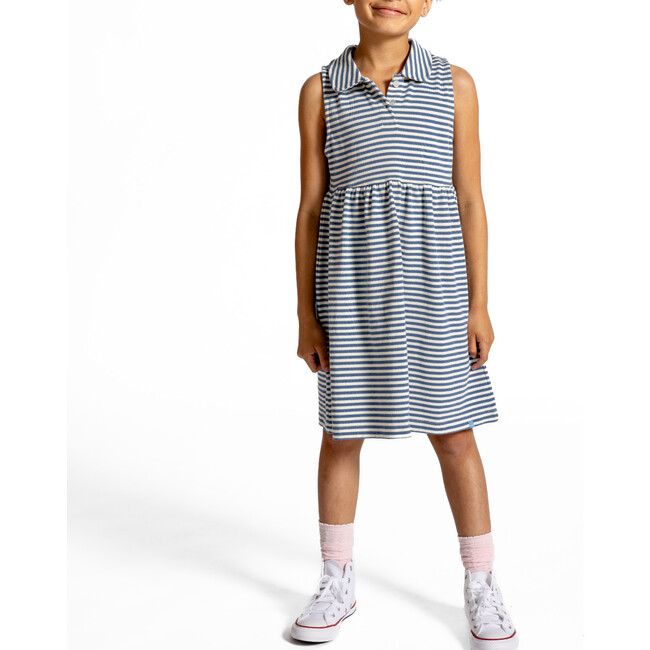 Girls Cream And Denim Blue Stripe Tennis Dress - Dresses - 6