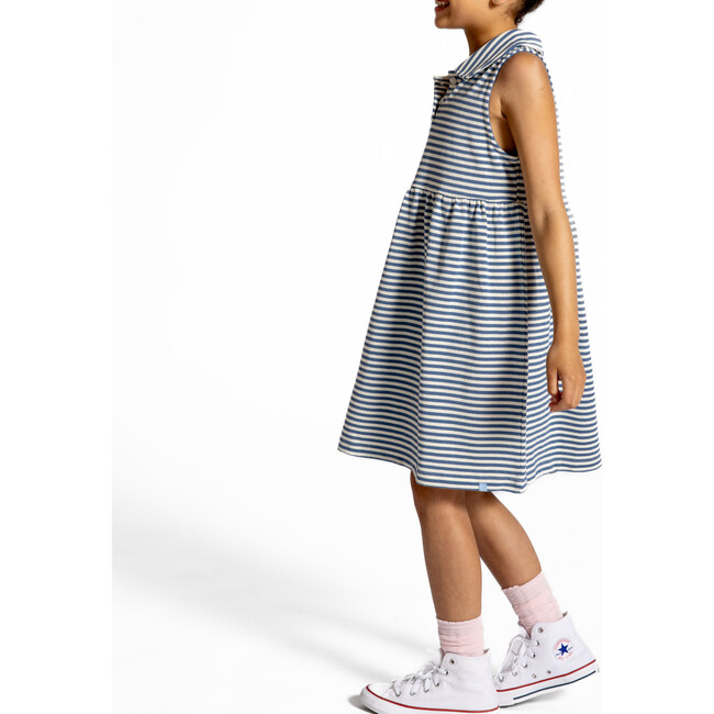 Girls Cream And Denim Blue Stripe Tennis Dress - Dresses - 7