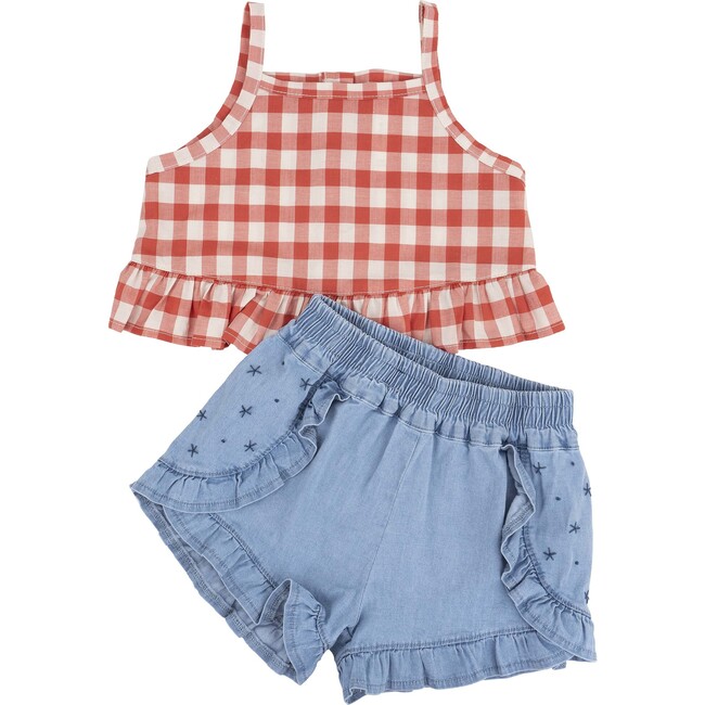 Short Set, Red Gingham/Chambray