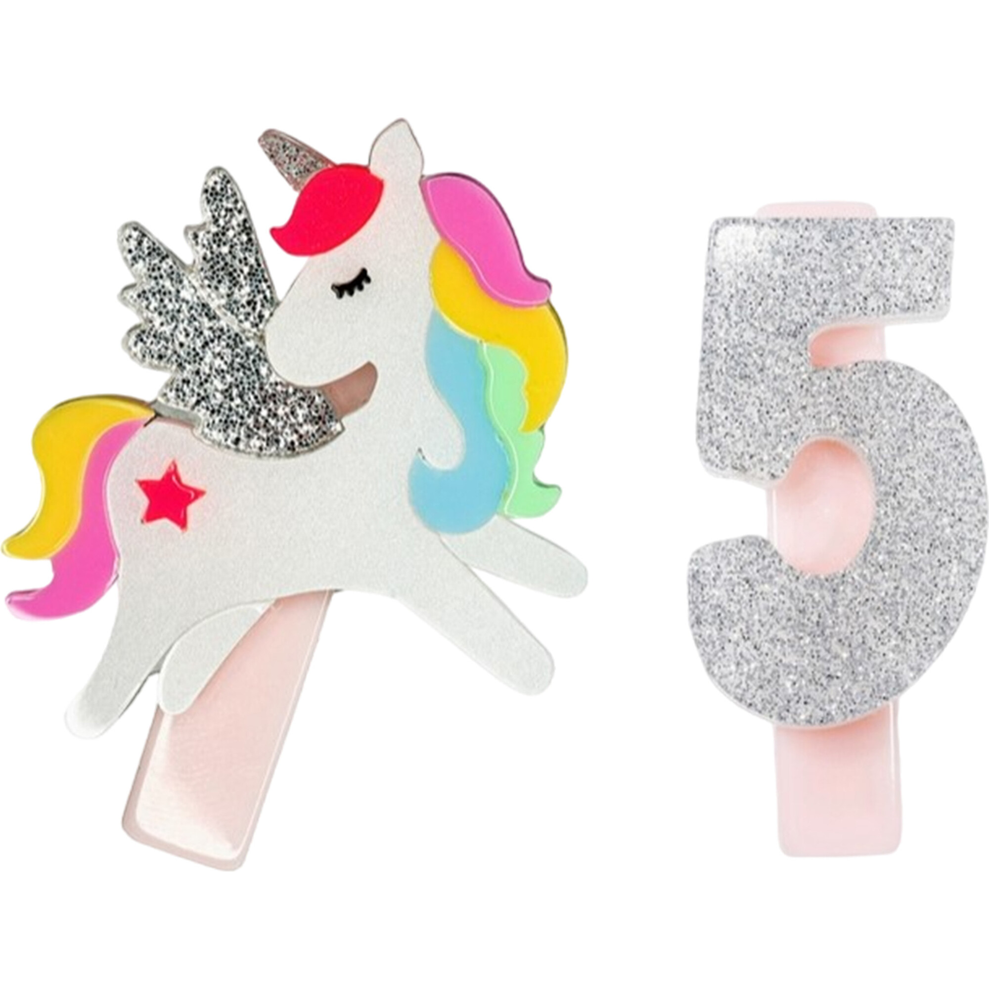 Unicorn Birthday Number 5 Hair Clips - Hair Accessories - 1