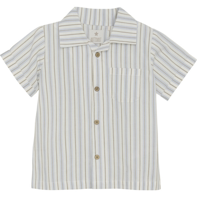 Thin-N-Thick Striped Woven Short Sleeve Shirt, Silver Sage