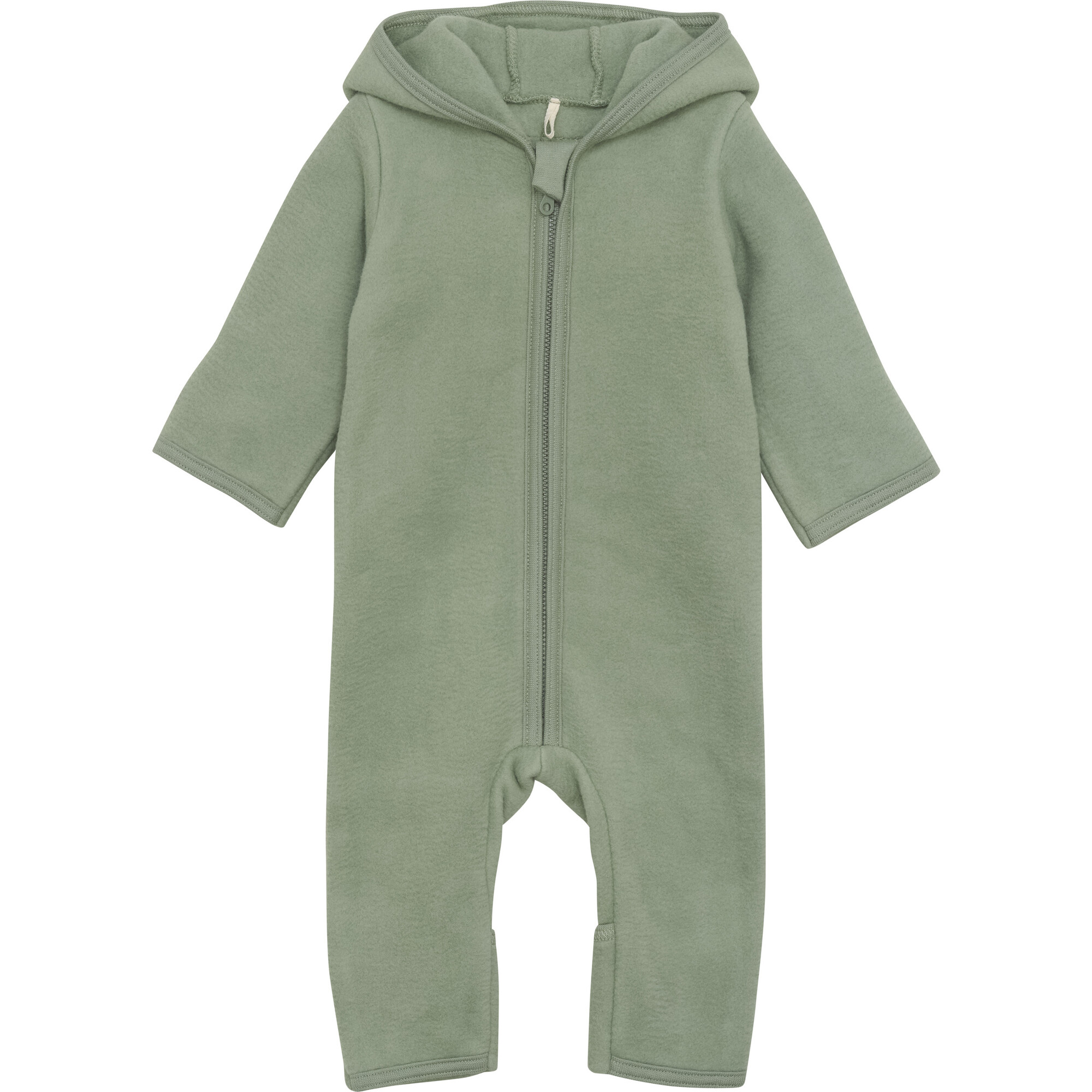 Baby Cotton Fleece Hooded Suit With Ears, Sea Spray - Bodysuits - 1