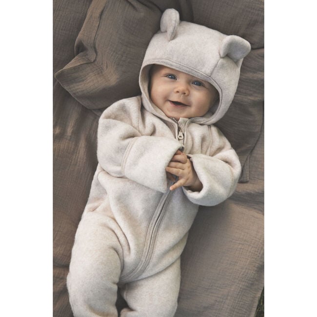 Baby Cotton Fleece Hooded Suit With Ears, Celestial Blue - Bodysuits - 3