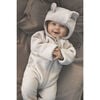 Baby Cotton Fleece Hooded Suit With Ears, Sea Spray - Bodysuits - 3