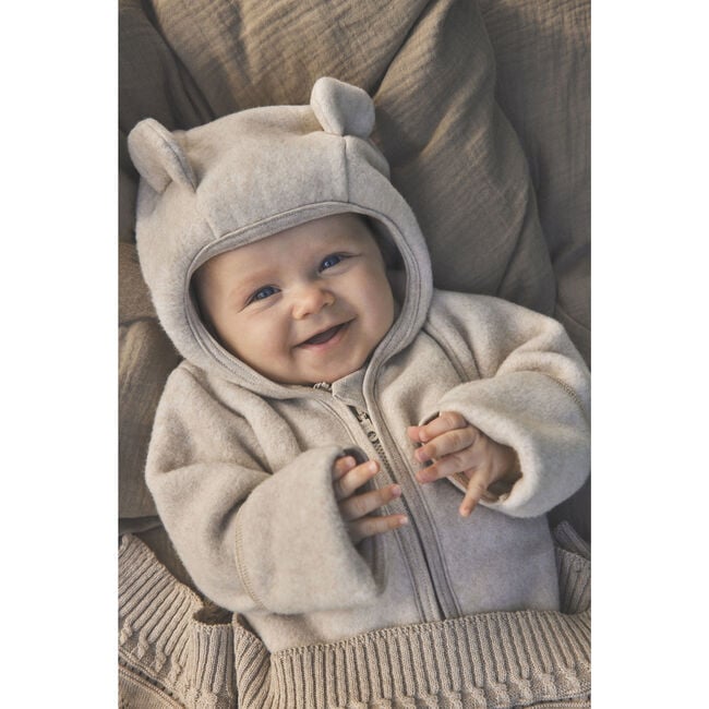 Baby Cotton Fleece Hooded Suit With Ears, Celestial Blue - Bodysuits - 5