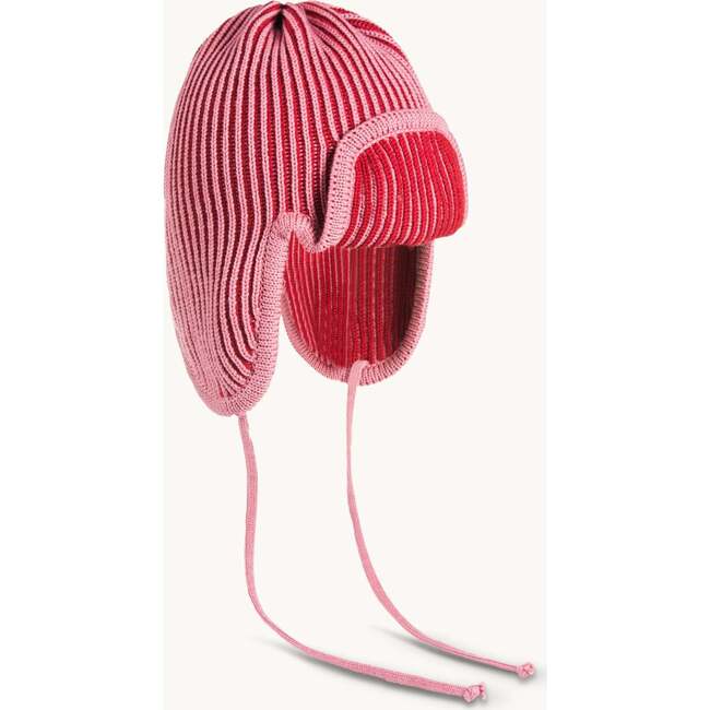 Merino Ribbed Knitted Pilot Cap, Cherry Frost
