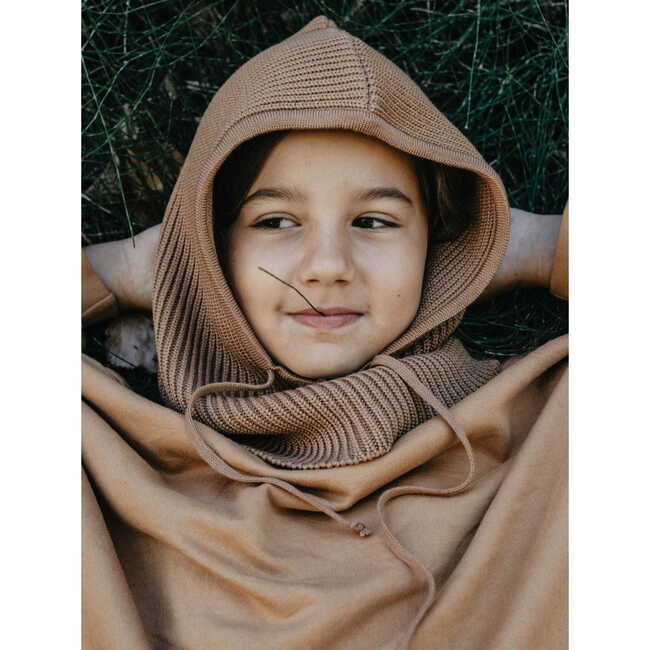 Merino Hooded Drawstring Scarf, Caramel - Balaclavas - 3