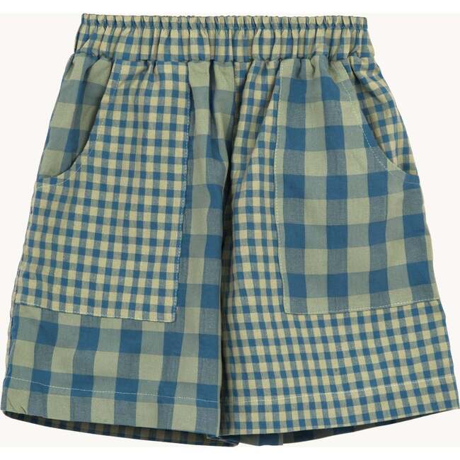 Vichy Regular Fit Elastic Waist Shorts, Aqua & Beige