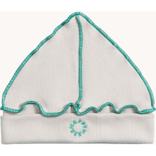 Ribbed Snug Fit Embroidered Hem Beanie Hat, Creamy Avocado