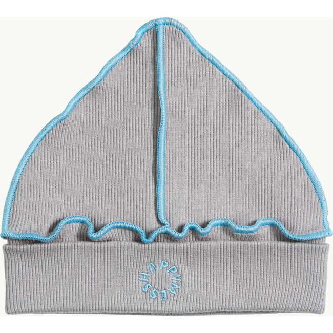 Ribbed Snug Fit Embroidered Hem Beanie Hat, Blue Fog