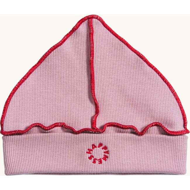 Ribbed Snug Fit Embroidered Hem Beanie Hat, Cherry Blossom
