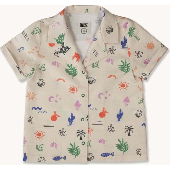 Printed Linen Straight Cut Shirt, Safari