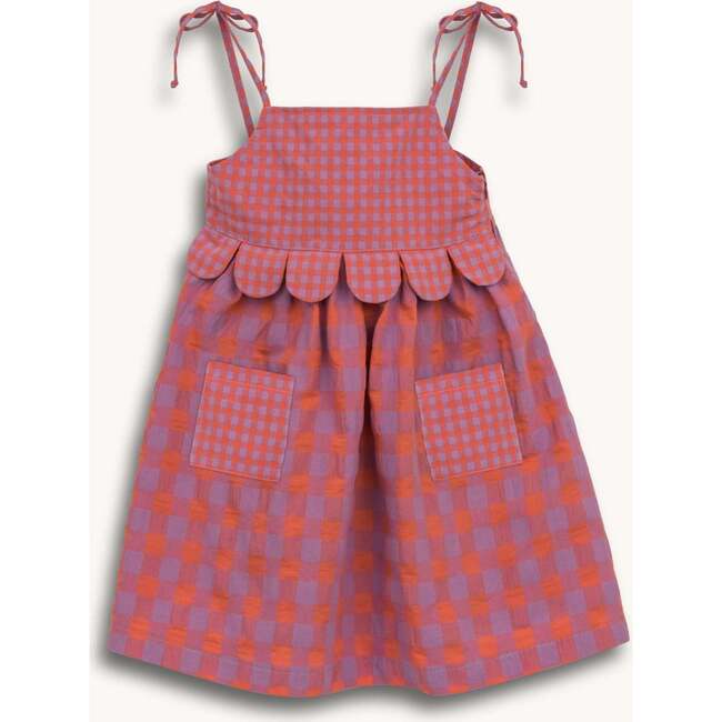 Girl's Vichy Strap Ruffle Vichy Dress, Aqua & Sorbet
