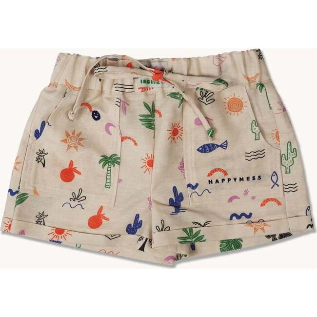 Boy's Printed Linen Loose Cut Shorts, Safari