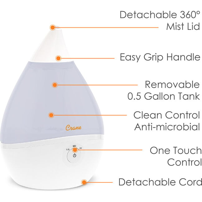 Droplet Ultrasonic Cool Mist Humidifier, White - Humidifiers - 3